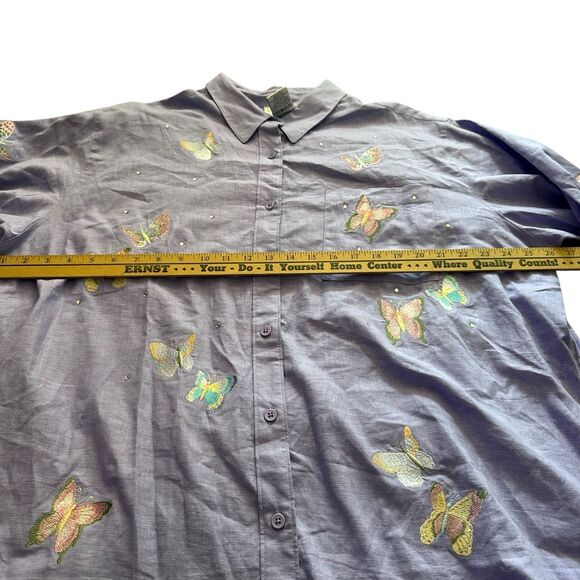 Vintage Quacker Factory Shirt Women 2Xl Purple Butterfly Embroidery Beautiful - Picture 8 of 14